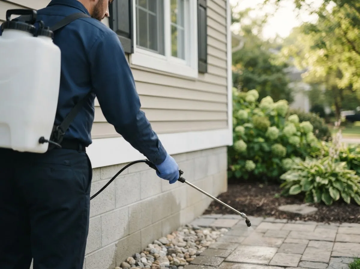 Pest control technician inspecting a home in Drummonds, TN